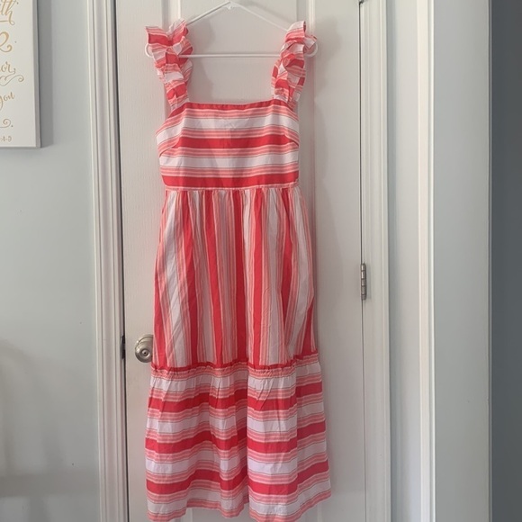 J.CREW NWOT Striped Squareneck Midi Dress Guava Spring Blossom - Size‎ 8 ruffles - Picture 5 of 16